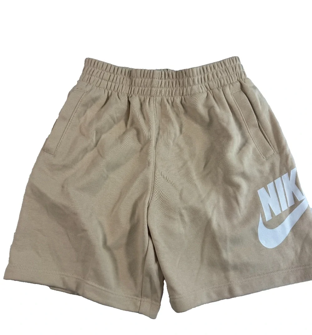 Nike Unisex Little Kids' Club Fleece Shorts Logo Size 7 Cream/Sand Drift NWT